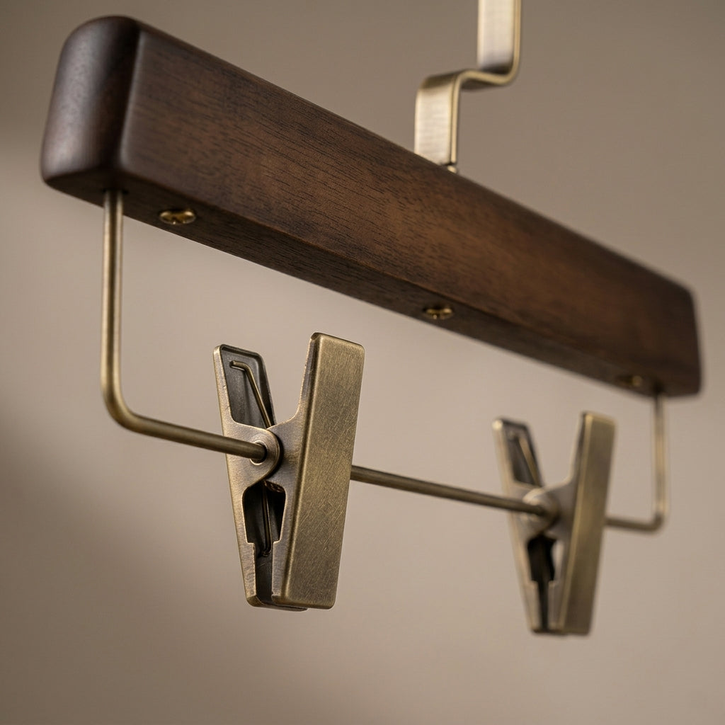 Adjustable Wood Trousers & Pant Hanger with Metal Clips