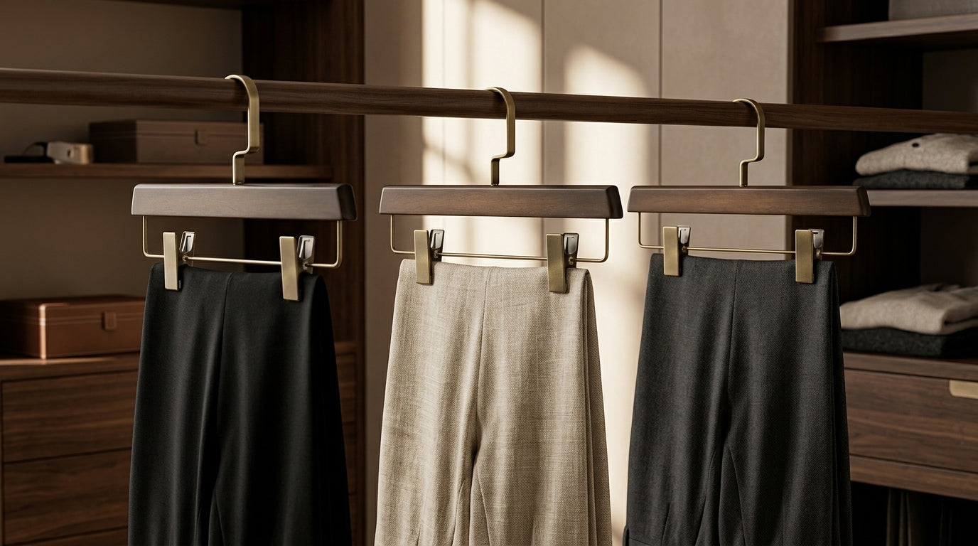 Adjustable Wood Trousers & Pant Hanger with Metal Clips