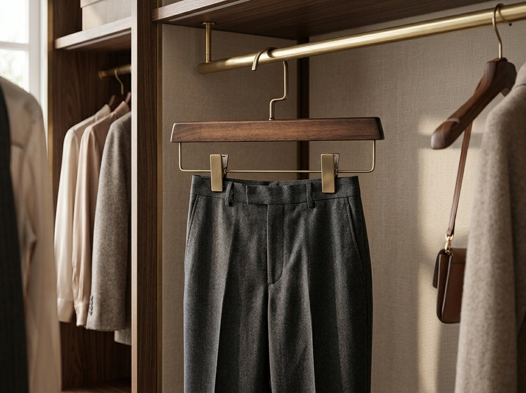 Adjustable Wood Trousers & Pant Hanger with Metal Clips