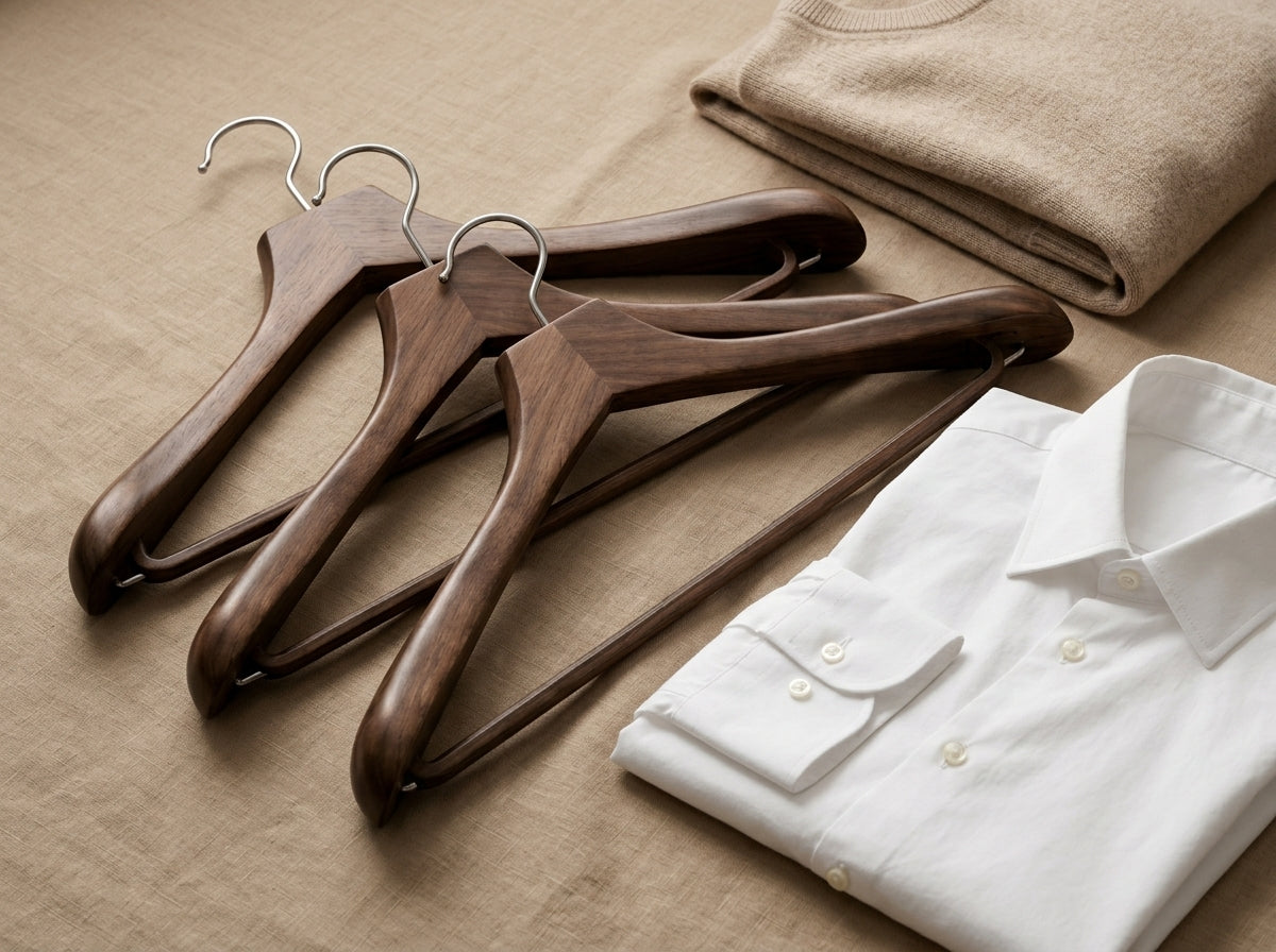 Walnut Wood Shirt Hanger with Trouser Bar