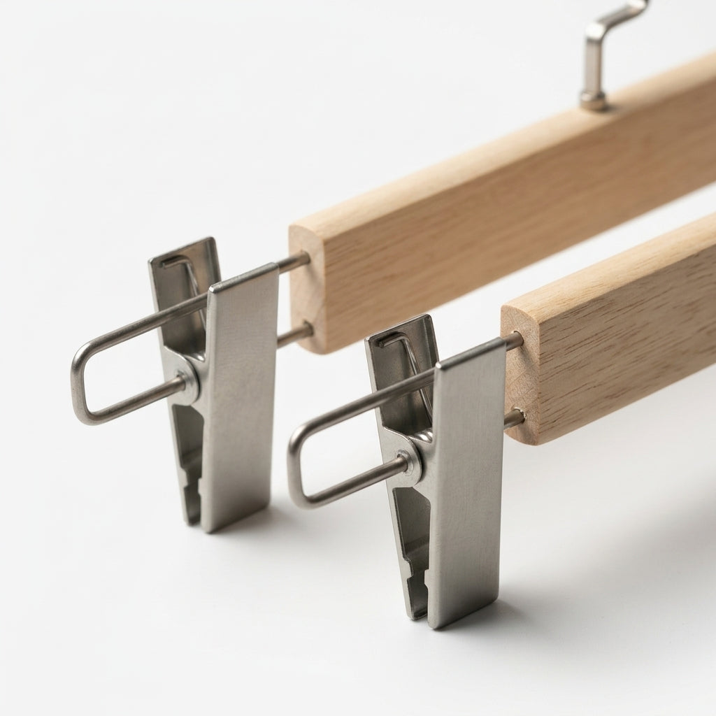 Rubberwood Pants Hanger with Metal Clips & 360° Swivel Hook