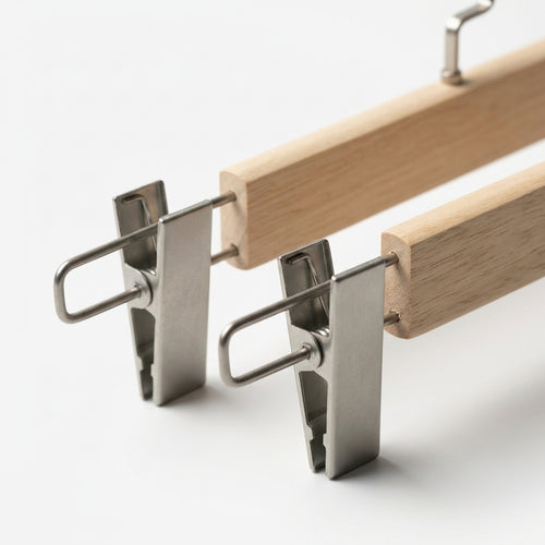 Rubberwood Pants Hanger with Metal Clips & 360° Swivel Hook