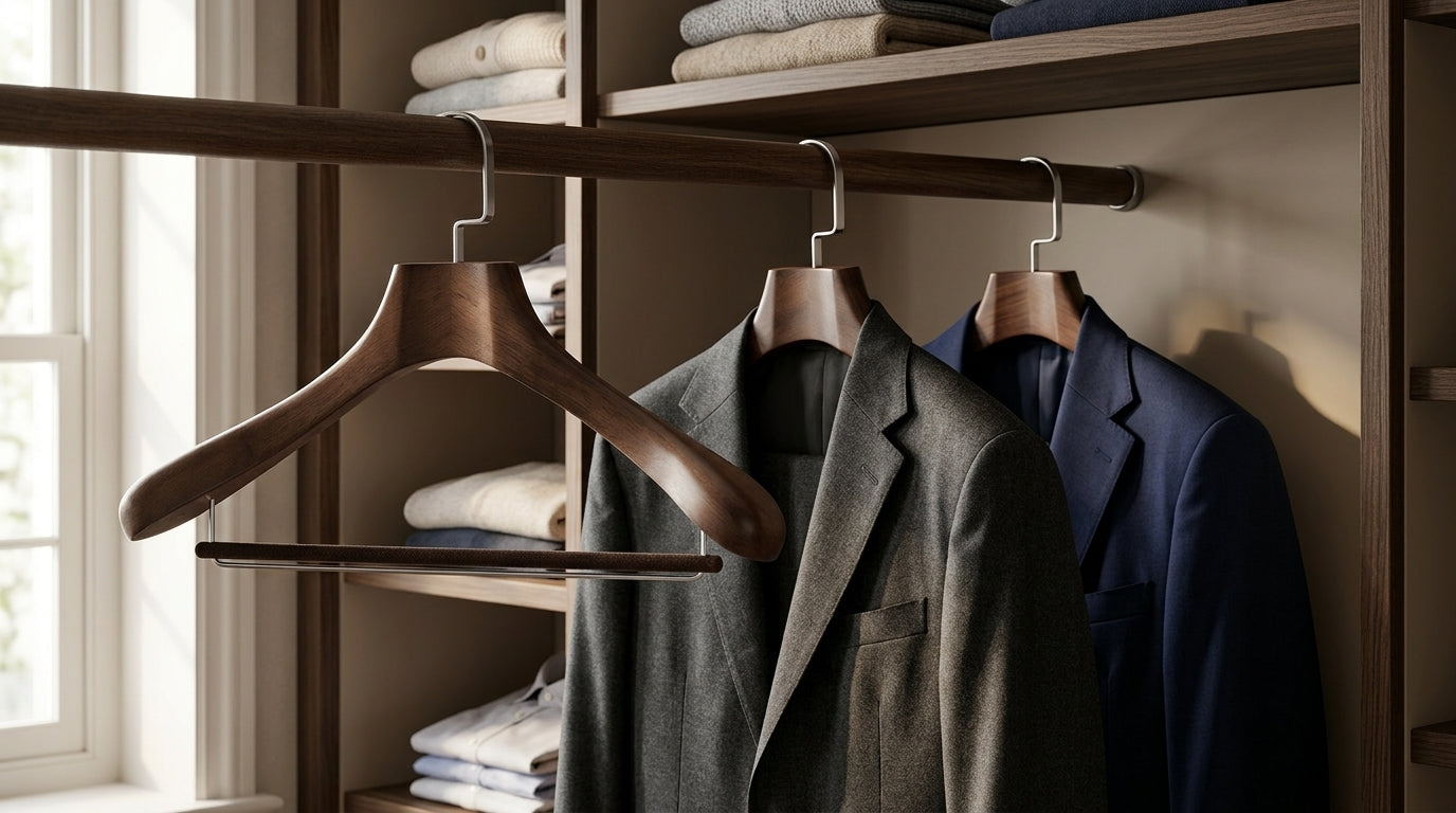 Walnut Suit Hanger with Shoulder Support & Trouser Bar